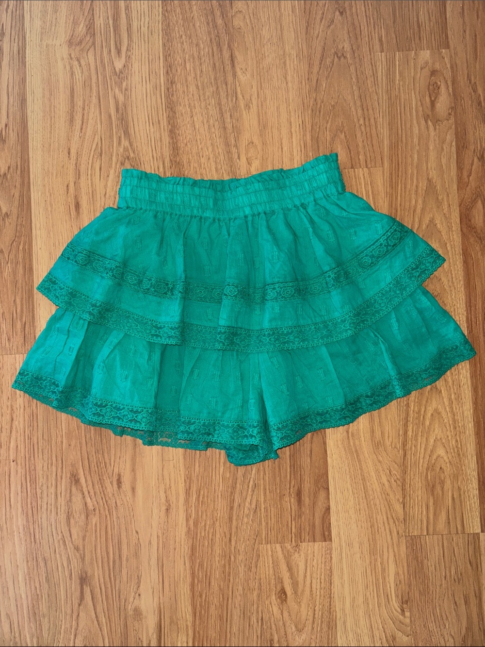Altar'd State Teal Tiered Lace Shorts Skirt